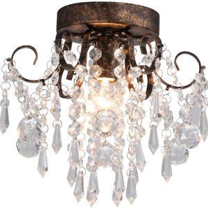 Q&S Small Crystal Ceiling Light Fixture Flush Mount,Black/bronze Ceiling Lights